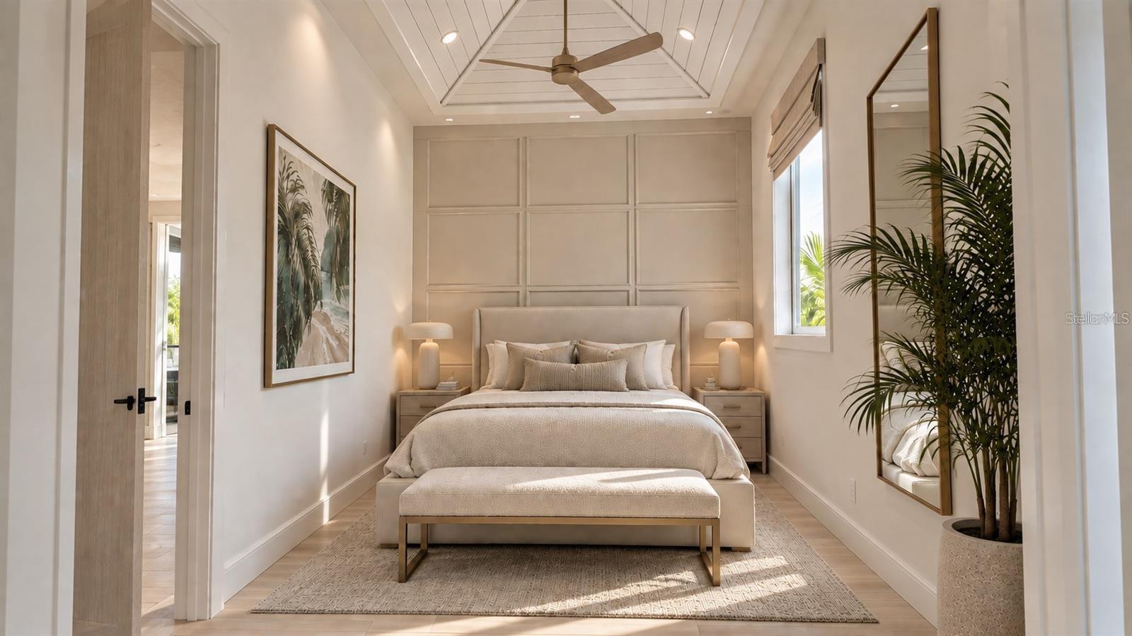 Guest bedroom, with virtual staging.