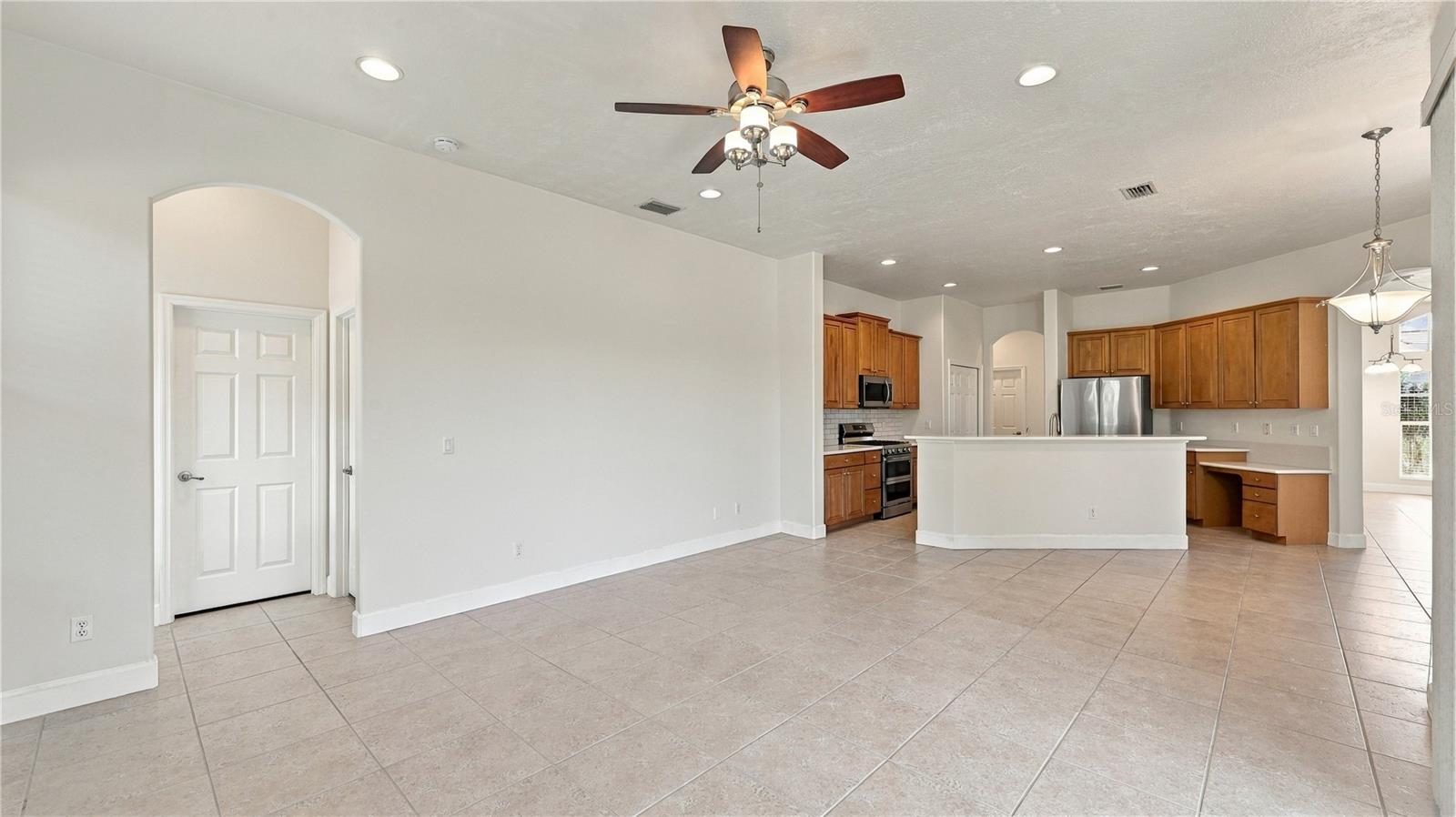 Open Concept: Family Room, Kitchen and Break Area