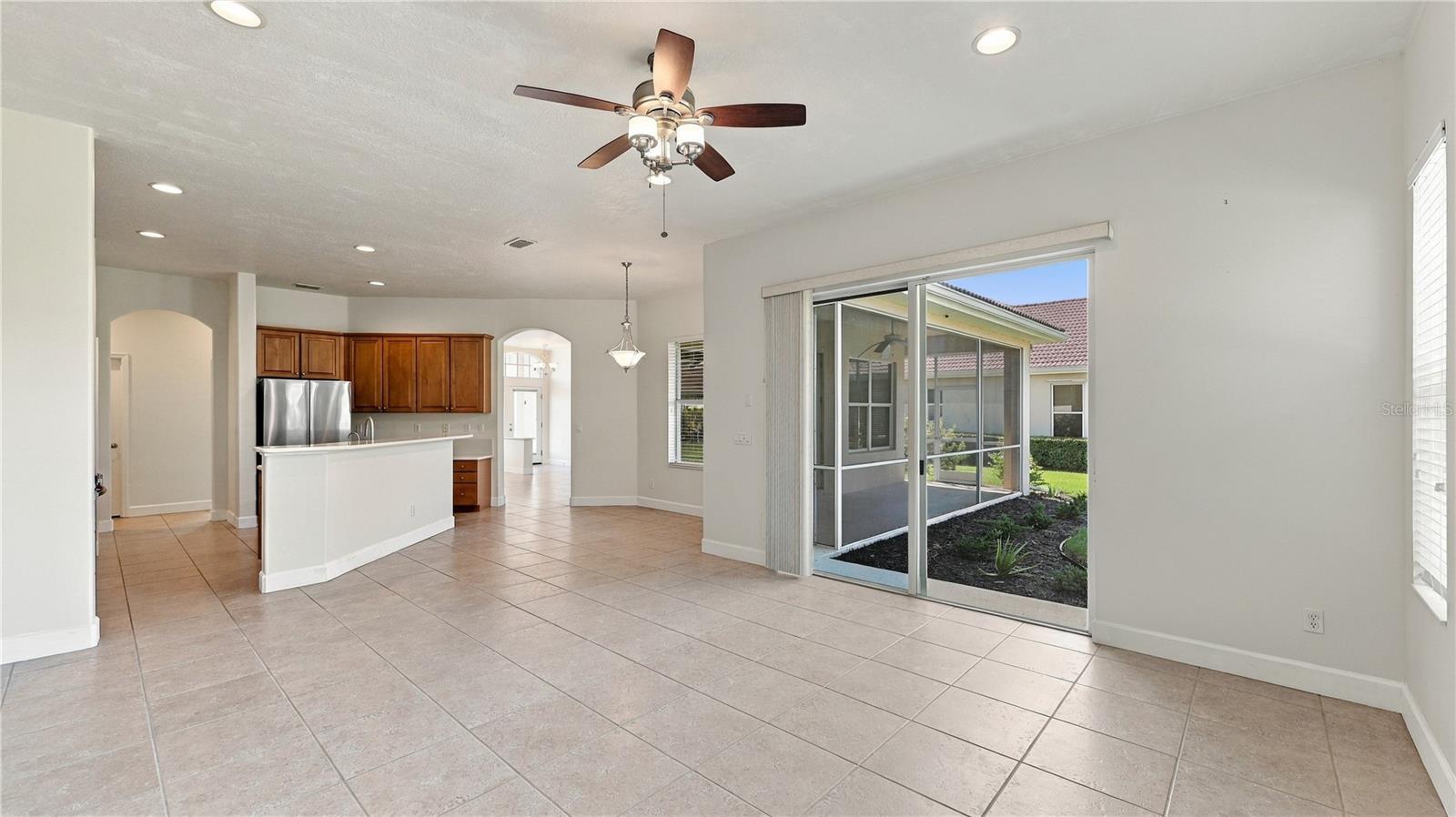 Open Concept: Family Room, Kitchen and Break Area
