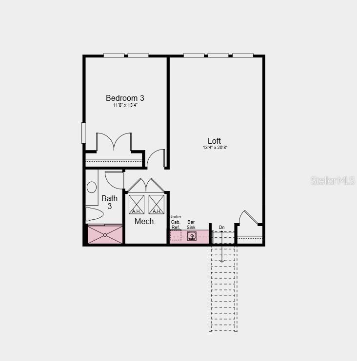 Second Floor Plan - Additional Highlights Include: gourmet kitchen, tray ceiling package, wet bar in loft, shower in upstairs bathroom, open stair railing with metal spindles, and pool included