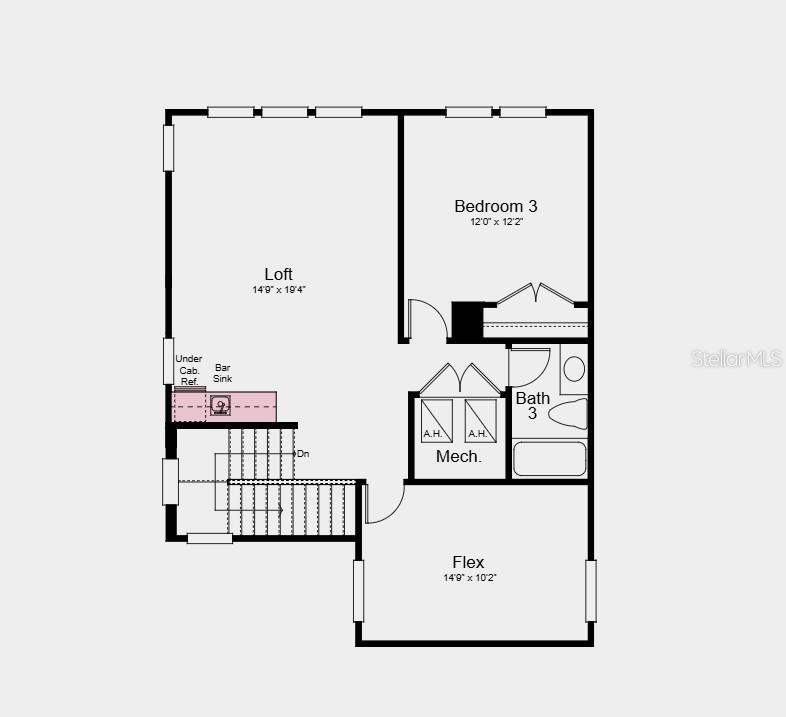 Second Floor Plan - Additional Highlights Include: Impact windows, tray ceiling pkg, 8' interior doors, metal stair rails, French doors at study, and outdoor kitchen rough-in