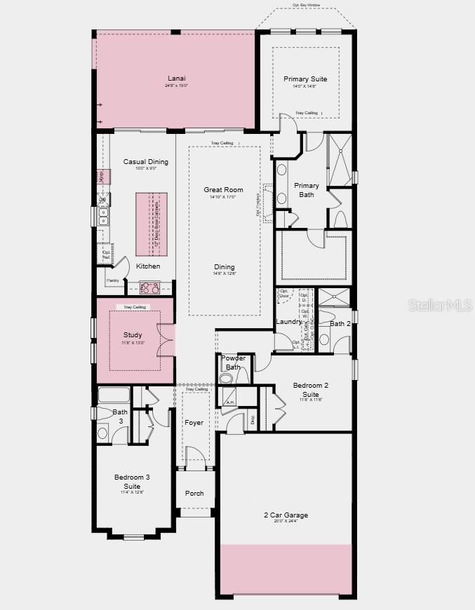 Floor Plan - Additional Highlights Include: outdoor kitchen rough-in, 4' garage extension, tray ceiling package, 8 interior doors, door from primary closet to laundry room, 80AMP pool and spa prewires and impact windows