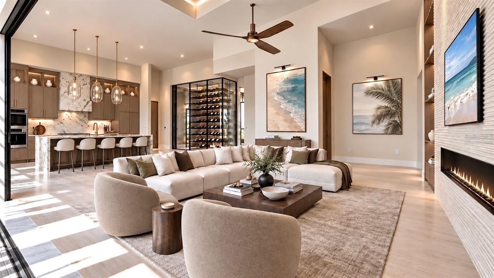 Living room and kitchen. Virtually staged.