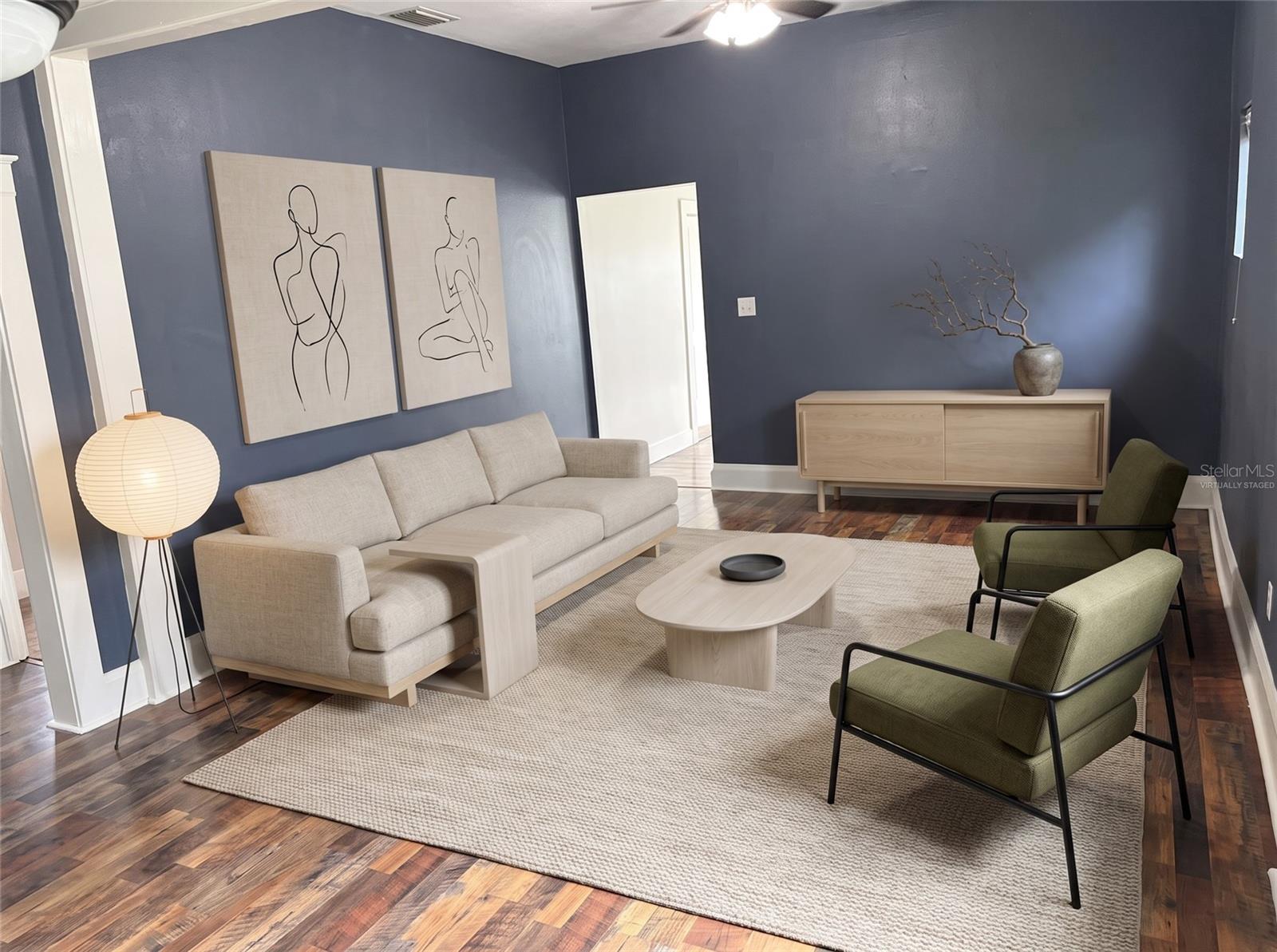 Living room looking toward front of the house "Virtually staged"