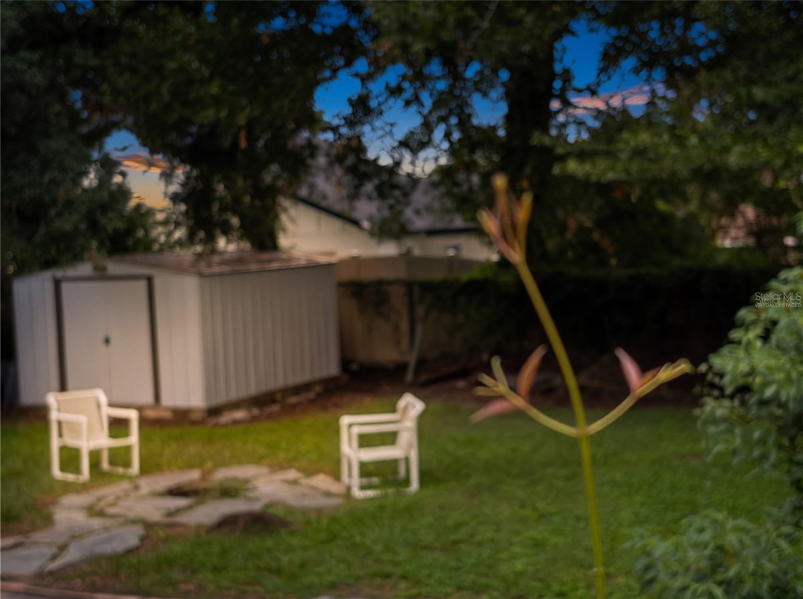 back yard showing shed"Virtually staged"