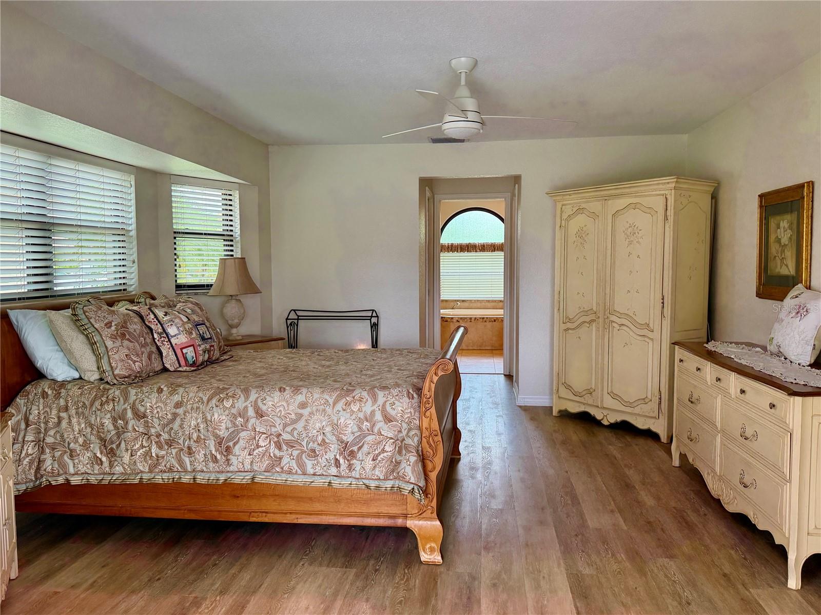 The 2 walk in closets are located in the hallway to the bathroom