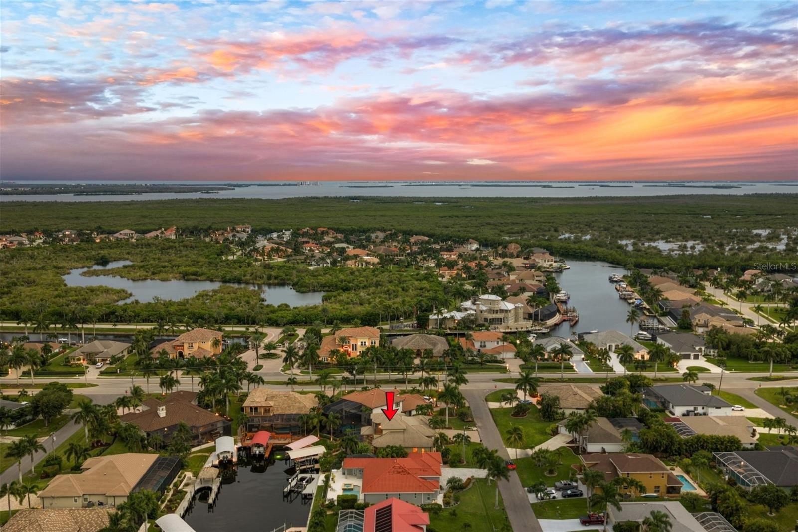 Gorgeous Aerial Evening view toward the Caloosahatchee River