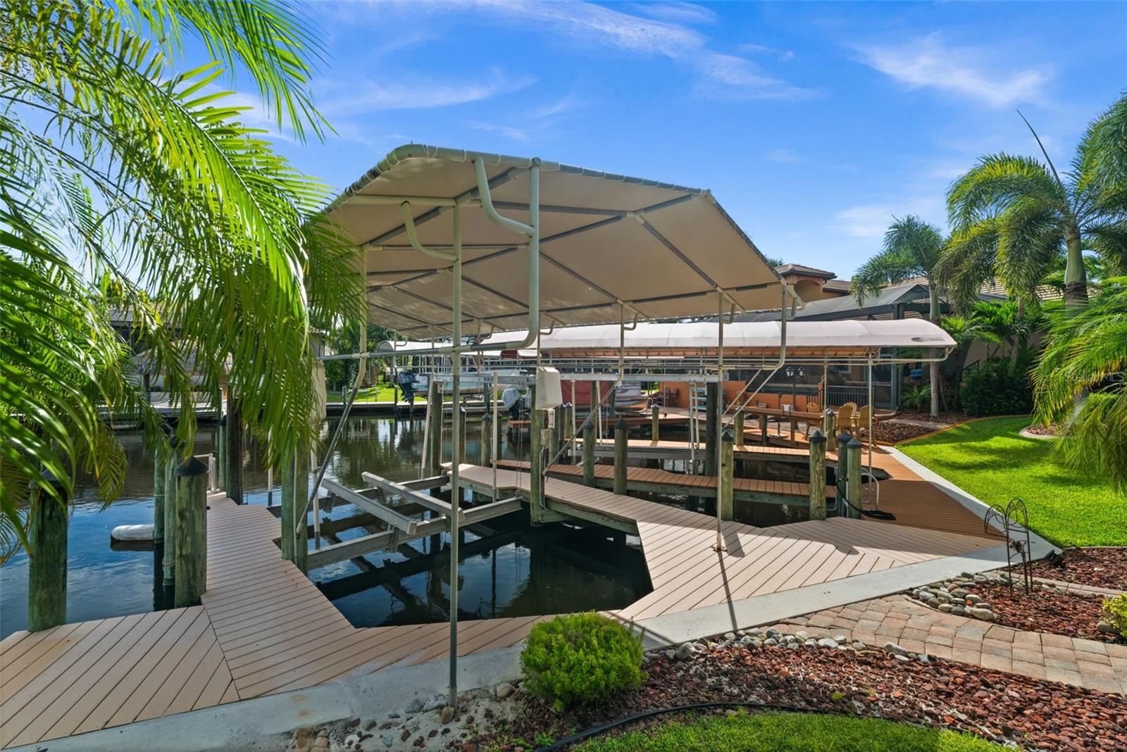 Dock and covered lift always ready for your boating adventures