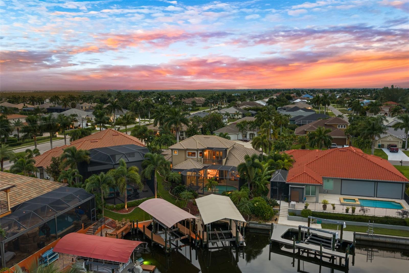 Evening Aerial view of the Back of the house