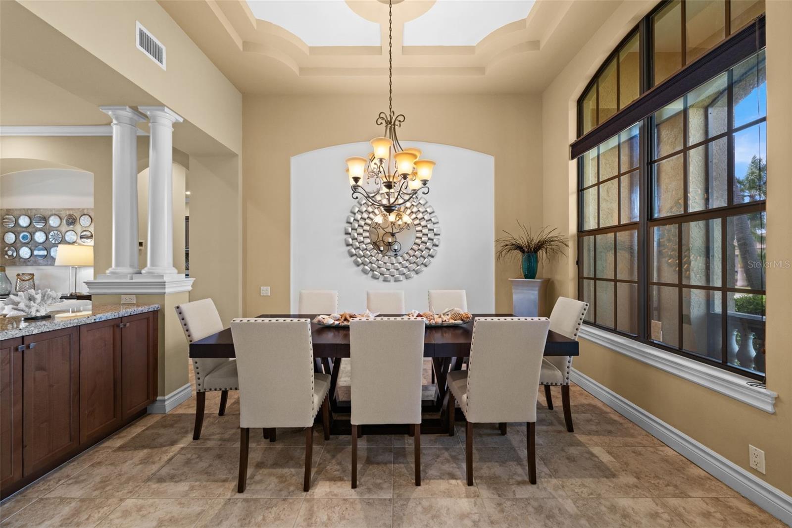Huge windows in the formal dining room