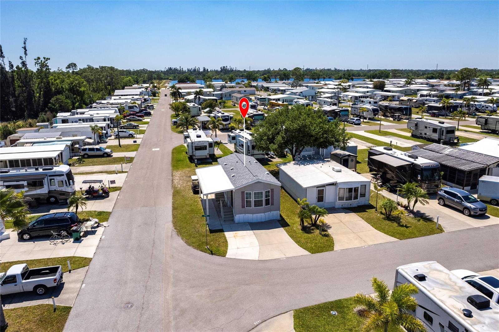 Aerial of home at end of Trout street corner lot