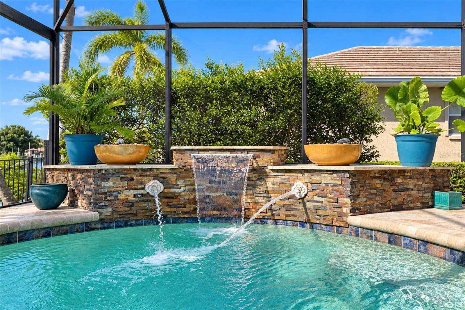 Pool with waterfall