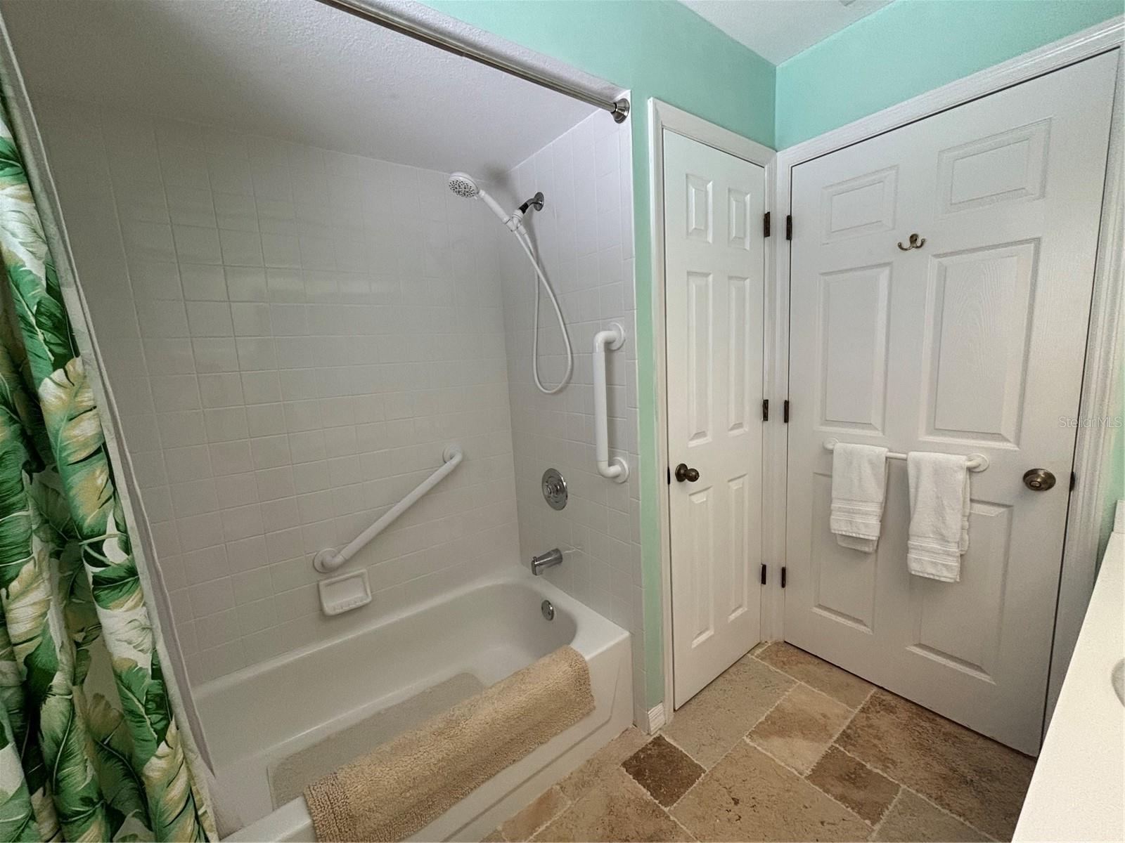 Guest bath grab bars; linen closet