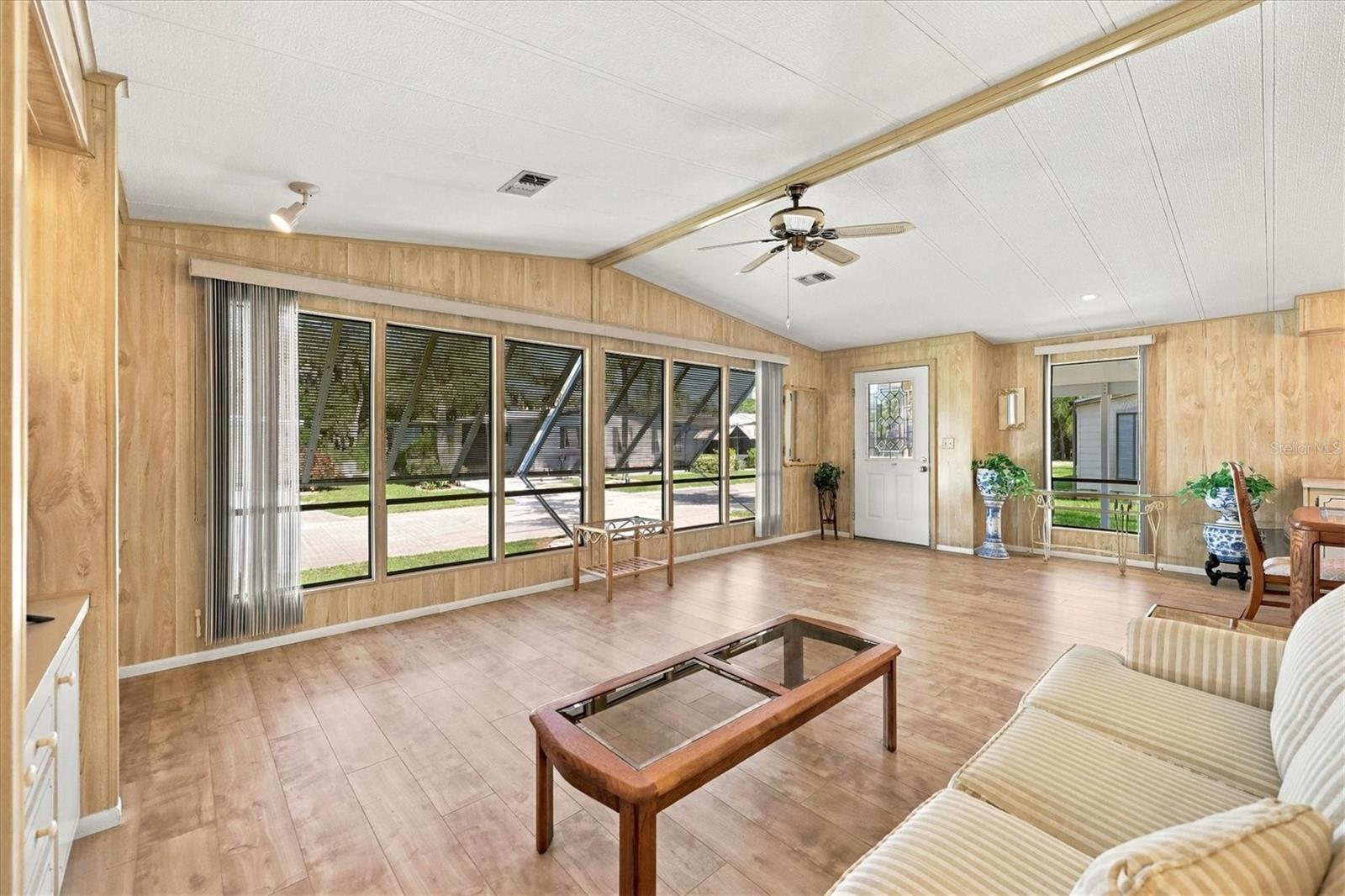 Wall of windows lets natural light in