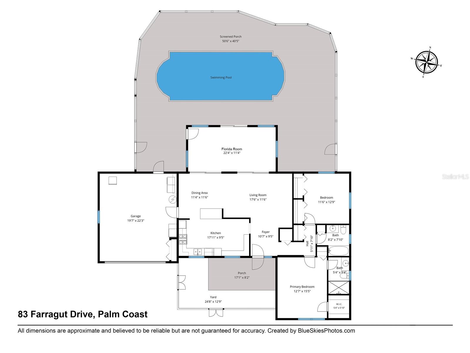 Home layout with added area of the small courtyard entry and lanai/pool area