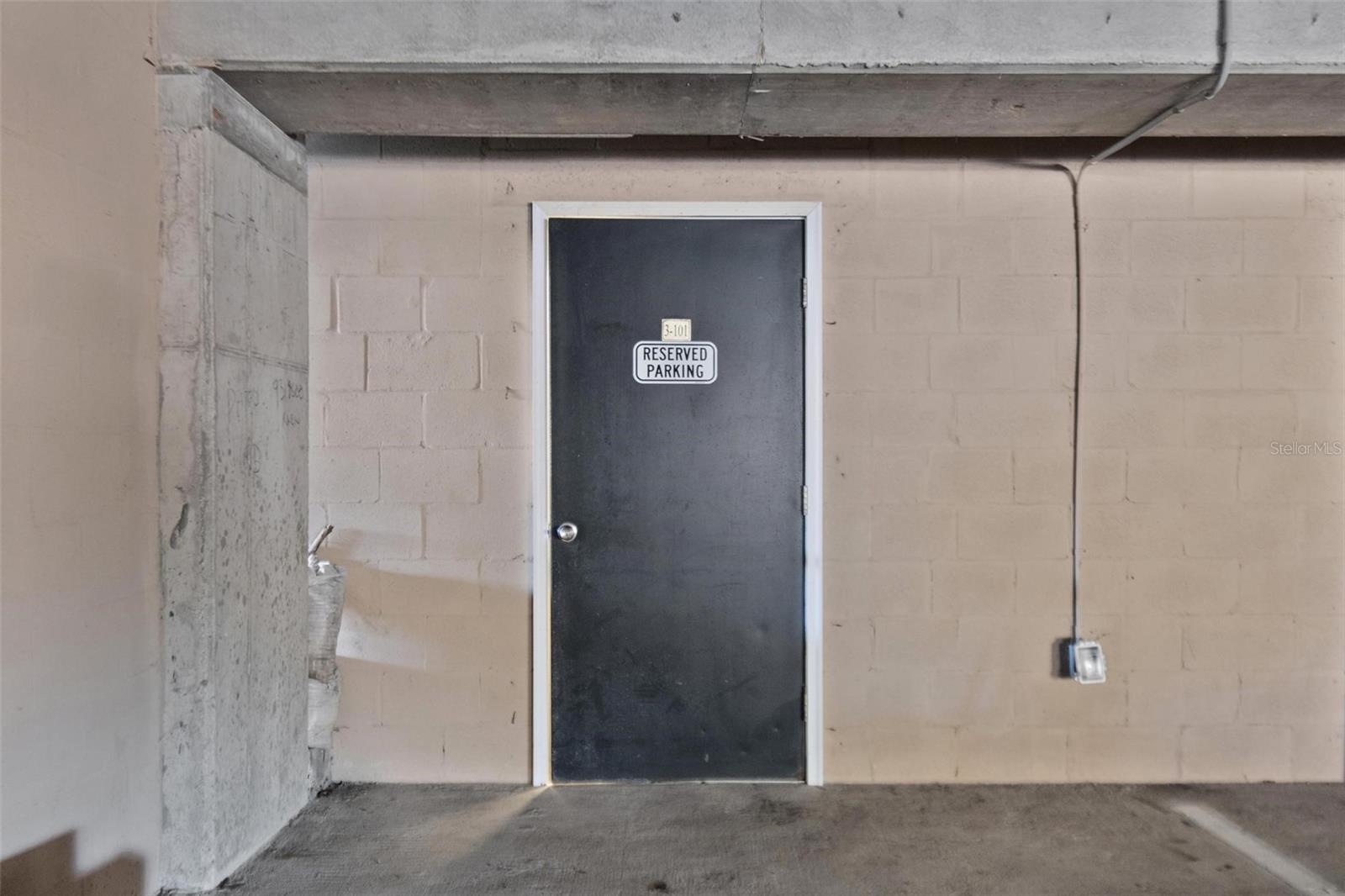 assigned parking with storage room