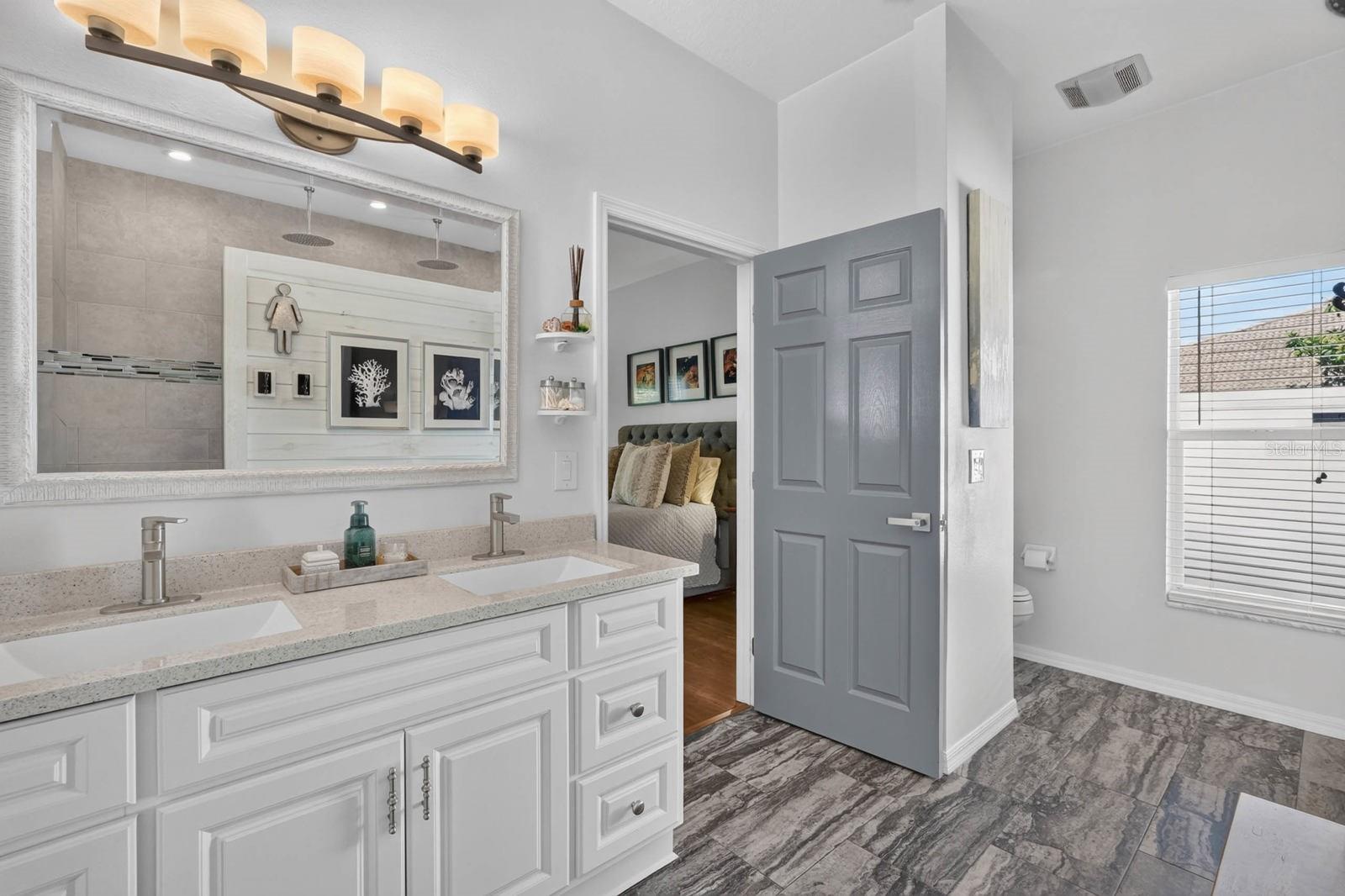 Double vanity with granite countertops