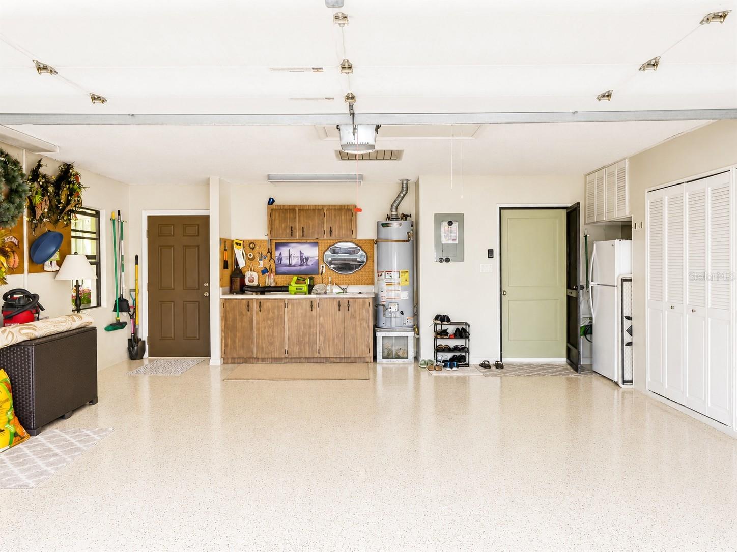 Two Car Garage: Epoxy Floor Coating, Work Bench & Utility  Sink