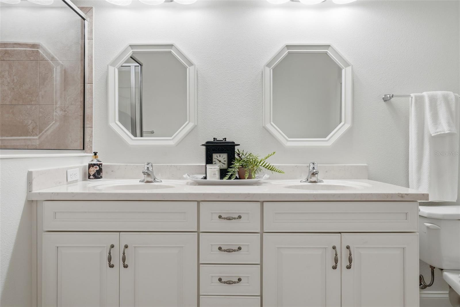 Primary ensuite with dual sink vanity