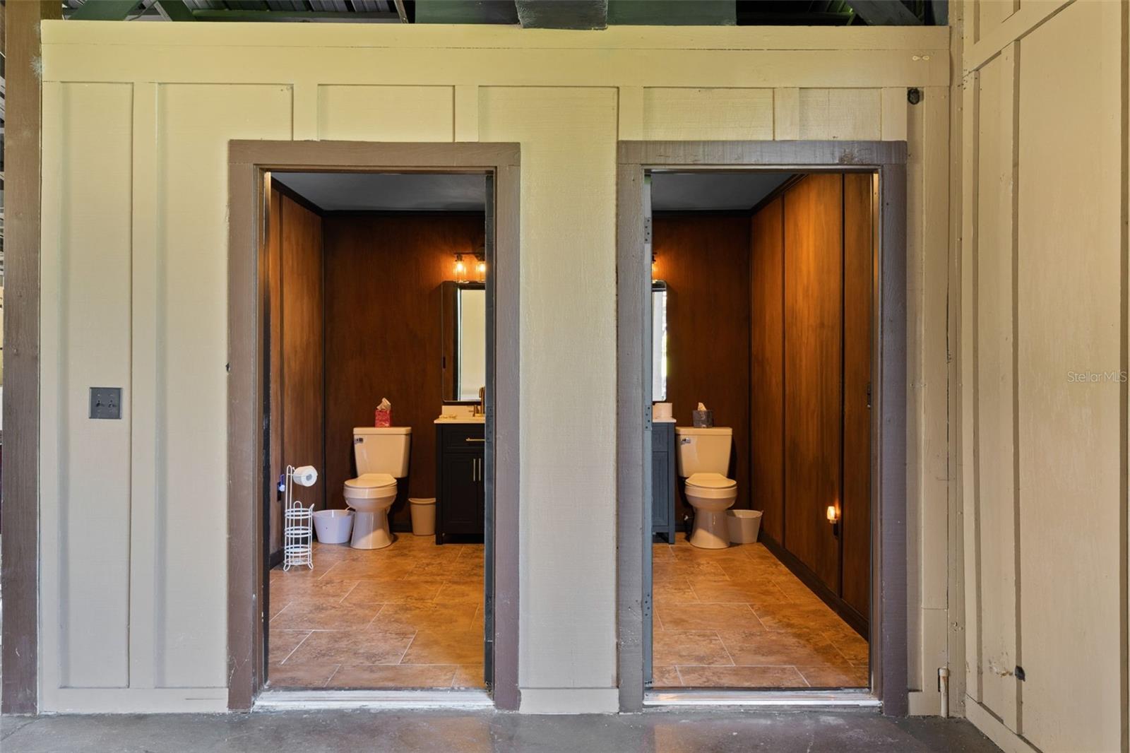Bathrooms inside barn