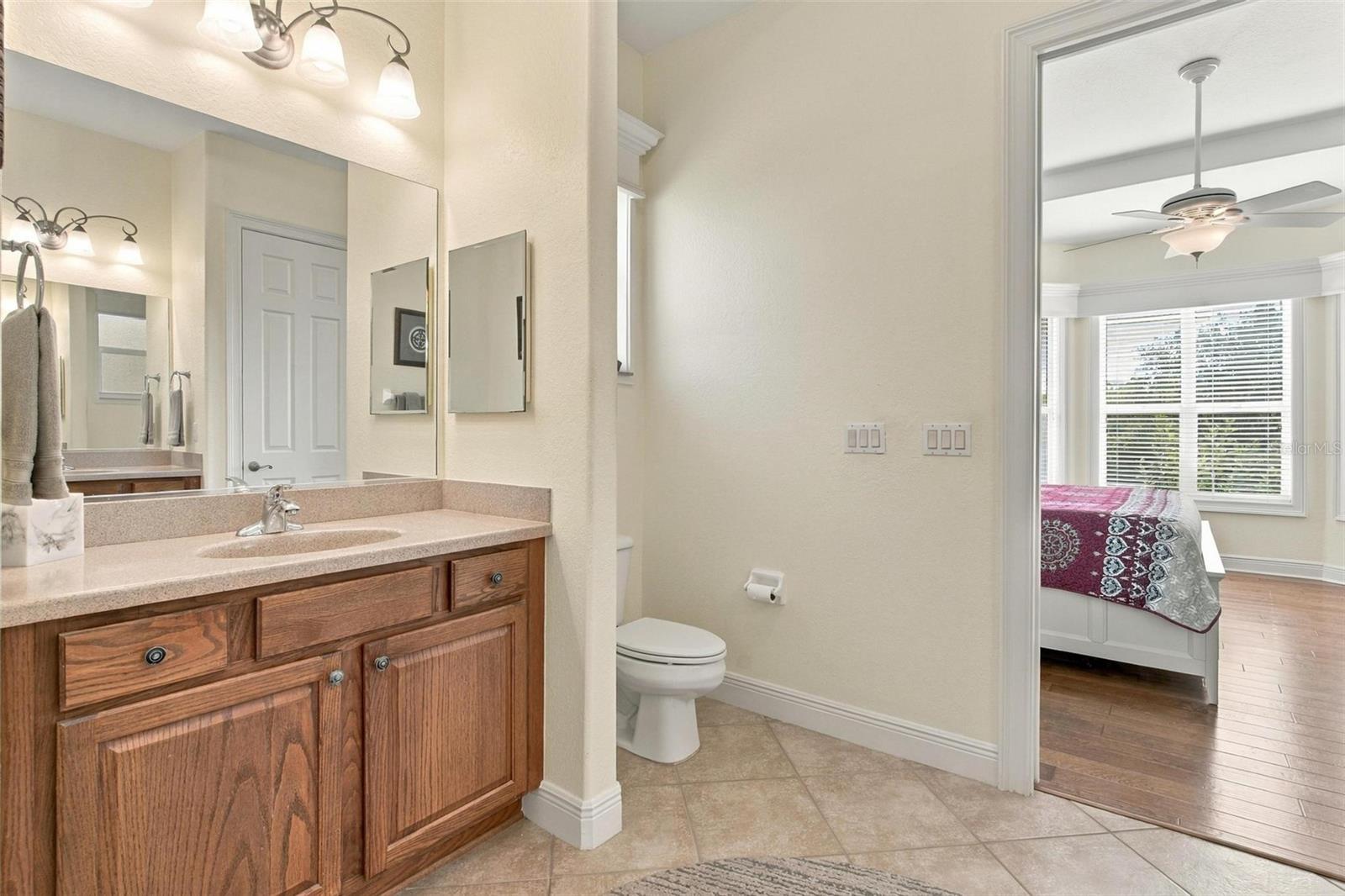 Separate dual raised vanities for your own space to get ready in!
