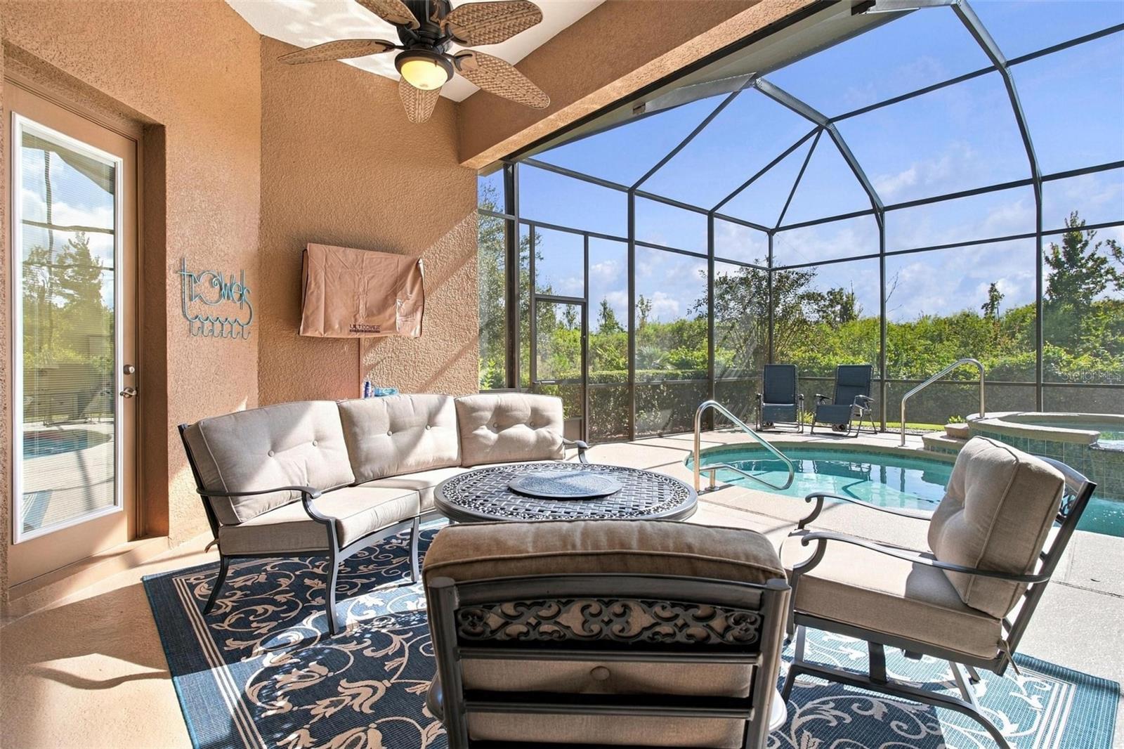 Seating area outside of pool.