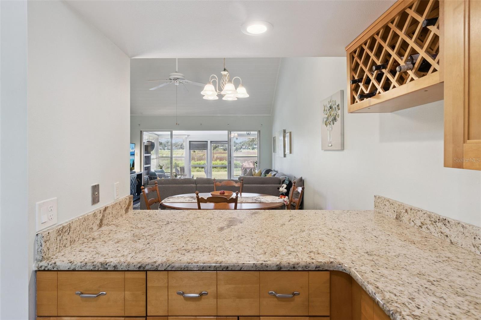 Breakfast bar is brimming with extra counter space.