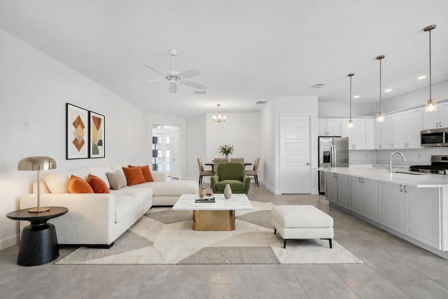 Living, Dining, and Kitchen Virtually Staged