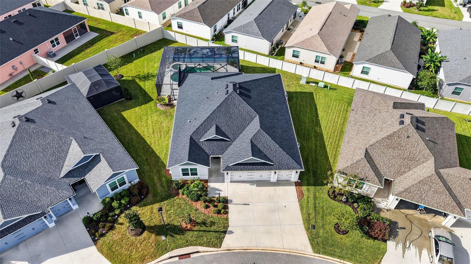 Aerial Front Elevation with Spacious, PRIVATE Lot!