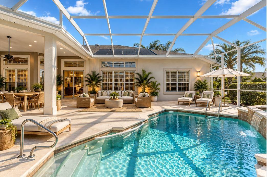 Virtually staged Salt water pool with Miona shore lake view.