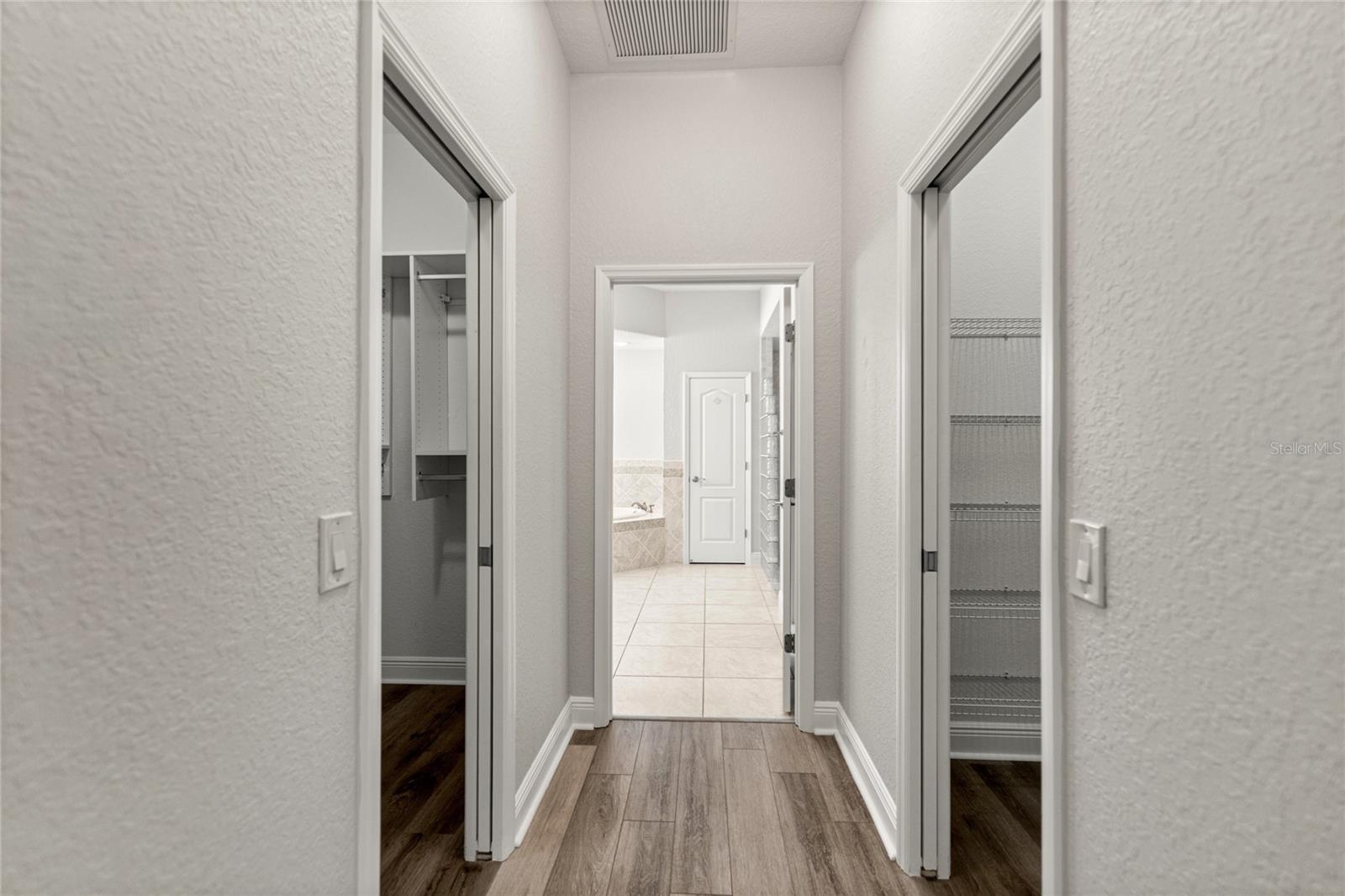 Hallway master closets.