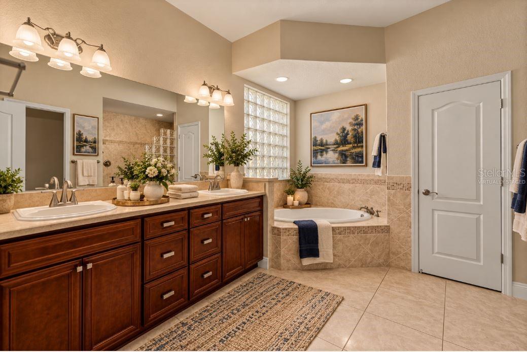 Master bathroom virtually staged Dual Vanities.