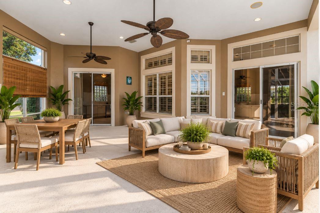 Virtually staged outdoor living and entertaining area.