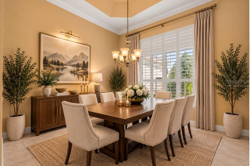 Virtually staged formal dining room.