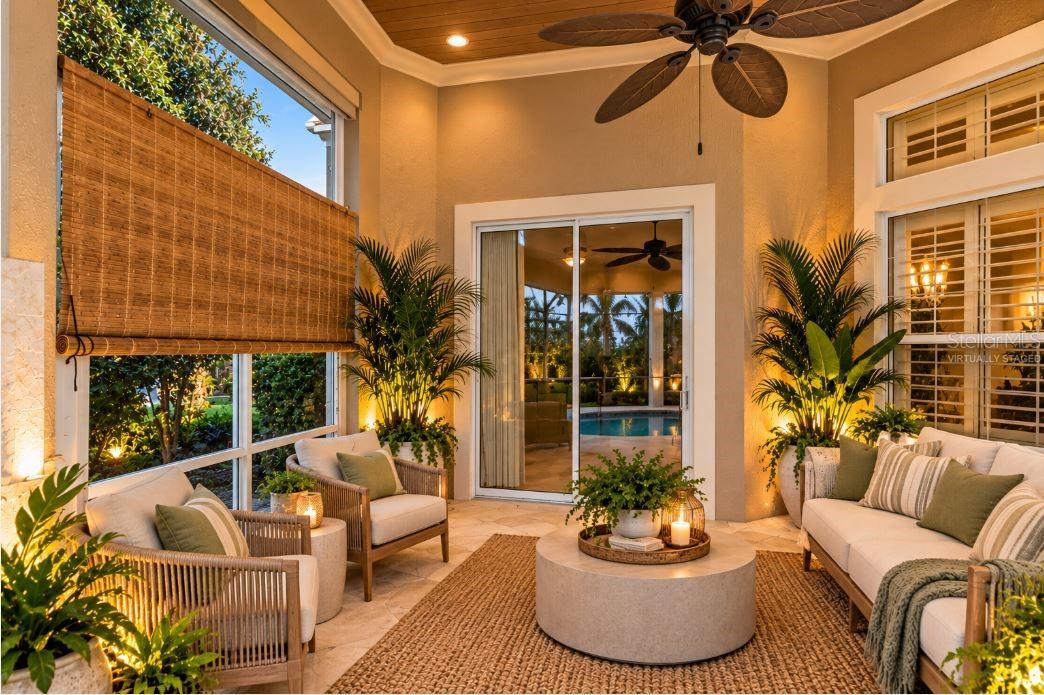 Virtually staged outdoor living and entertaining area.