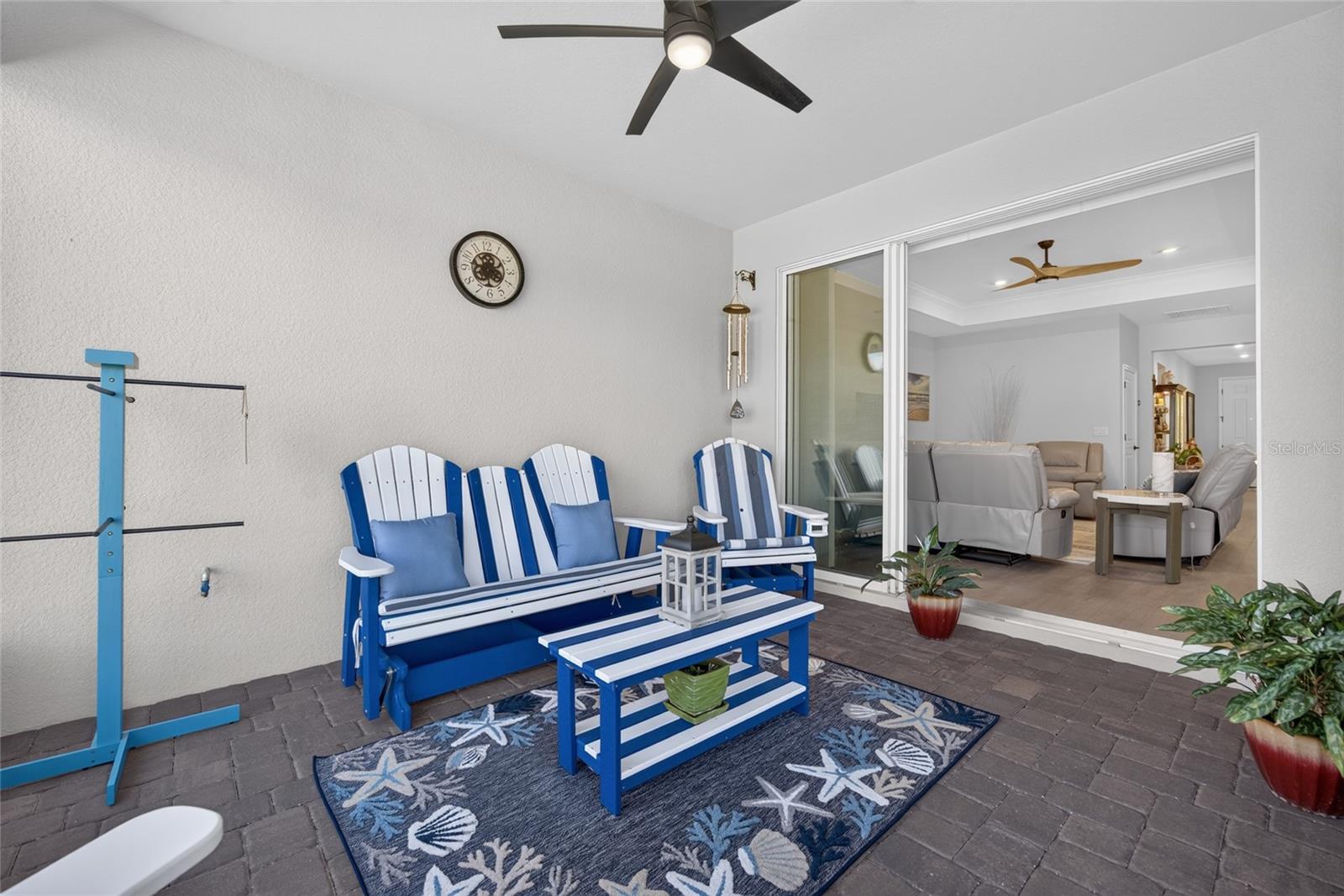 Brick Paver Lanai with Lighted Ceiling Fan