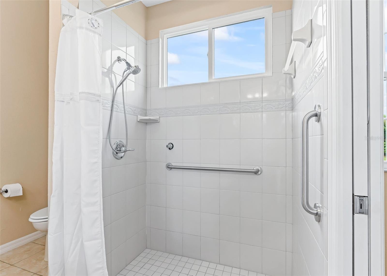 Shower with free access and saftey bars