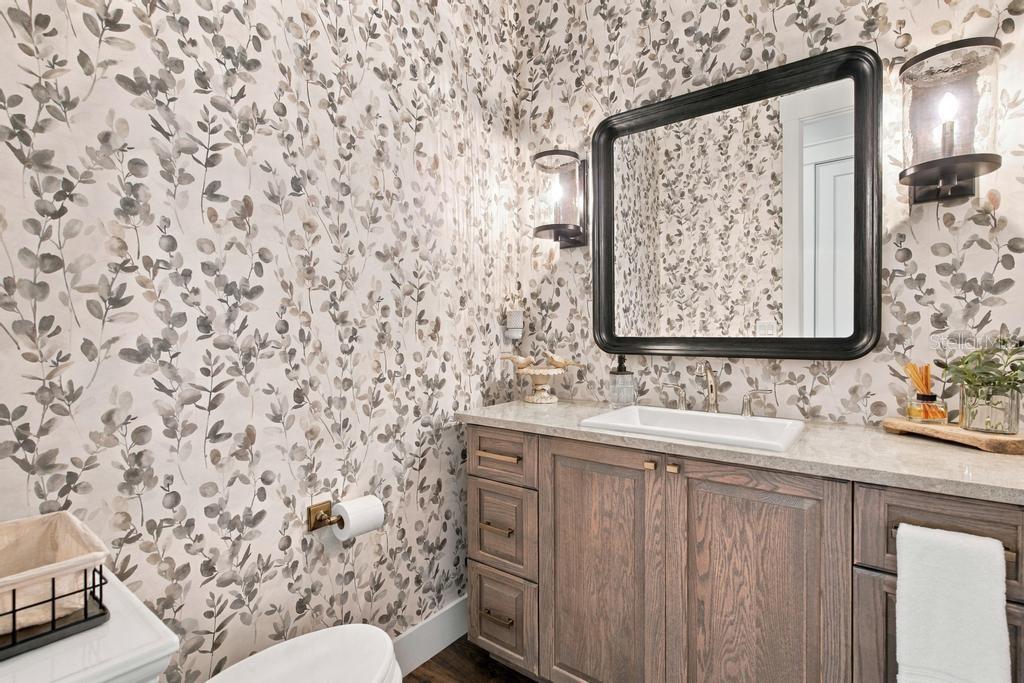 Love the guest "powder bath" with quartz countertop and "Link-a-sink"