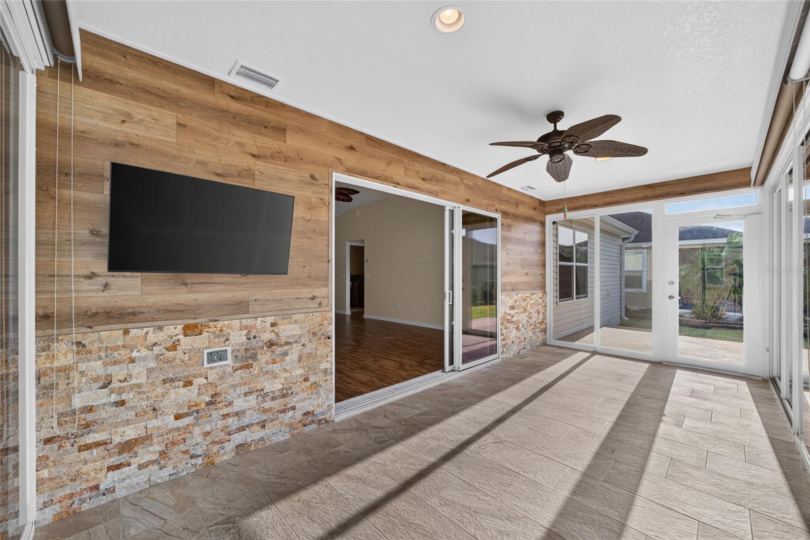 CUSTOM WALL with Stone & Laminate Planks, Mounted TV