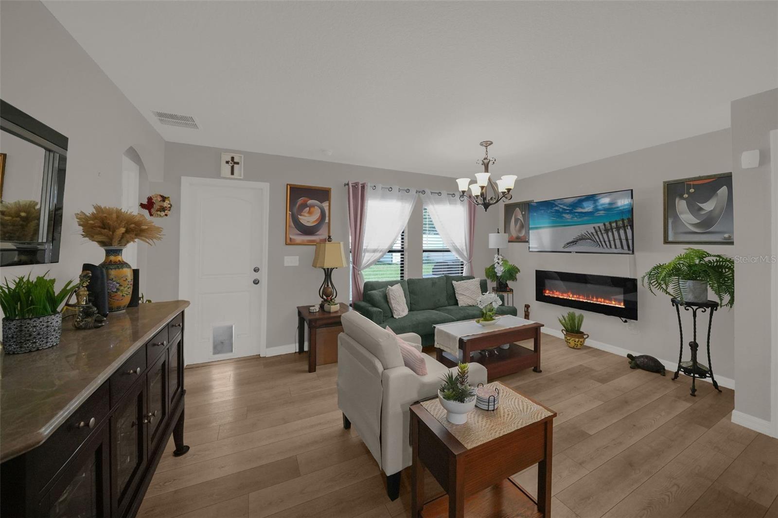 Living room with built-in electric fireplace