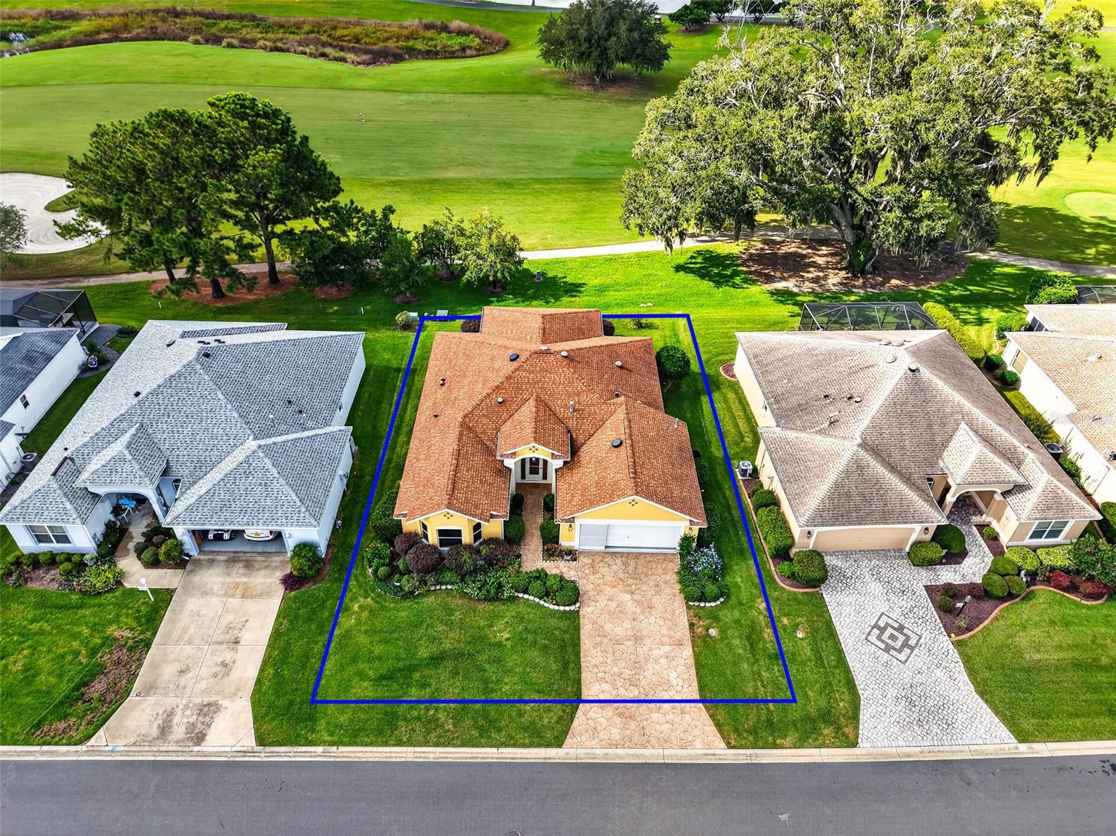 Aerial Front Elevation with Property Lines and GOLF and WATER VIEWS! Aerial Front Elevation with Property Lines and GOLF and WATER VIEWS!