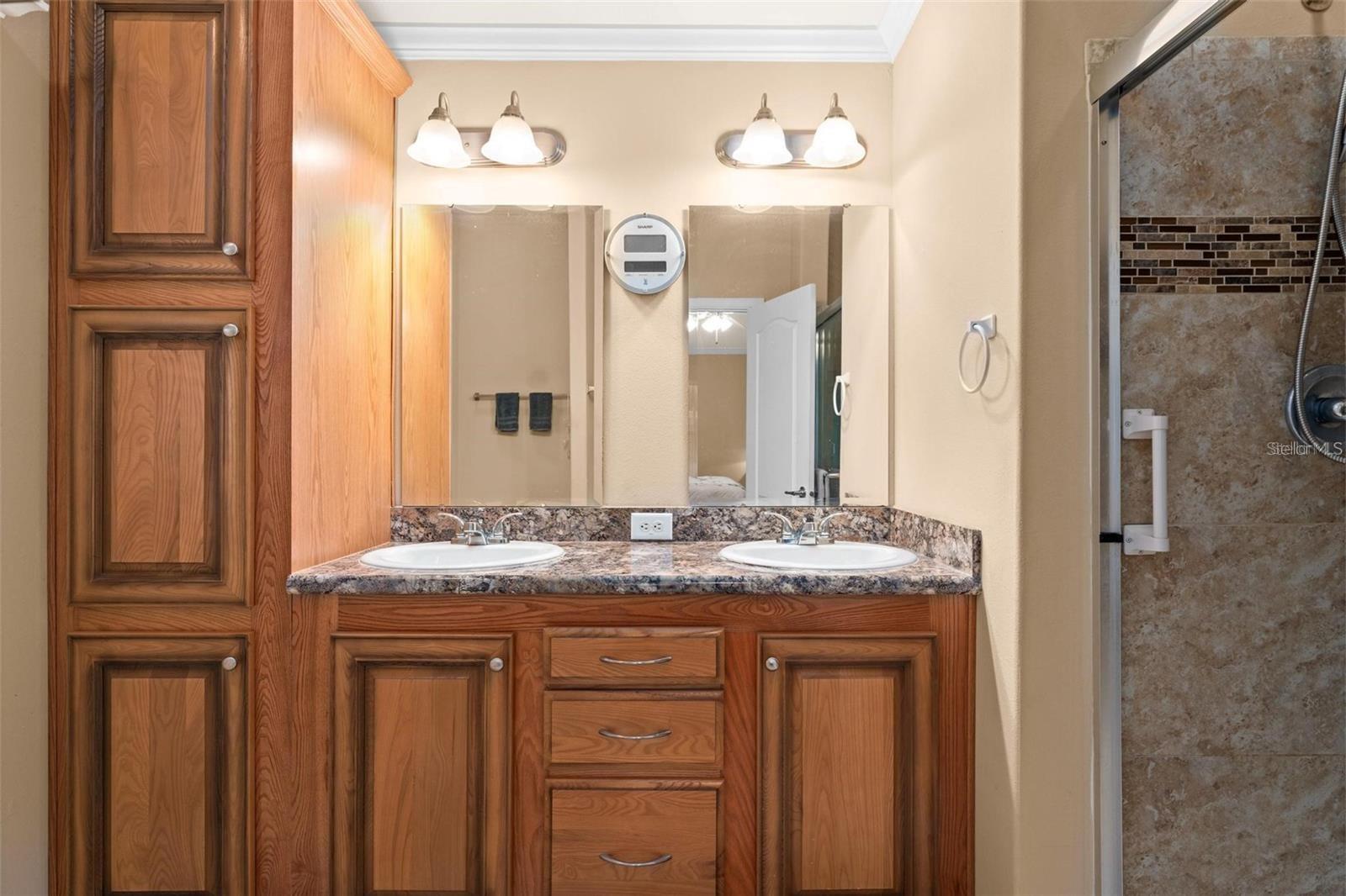 Double sink vanity with storage