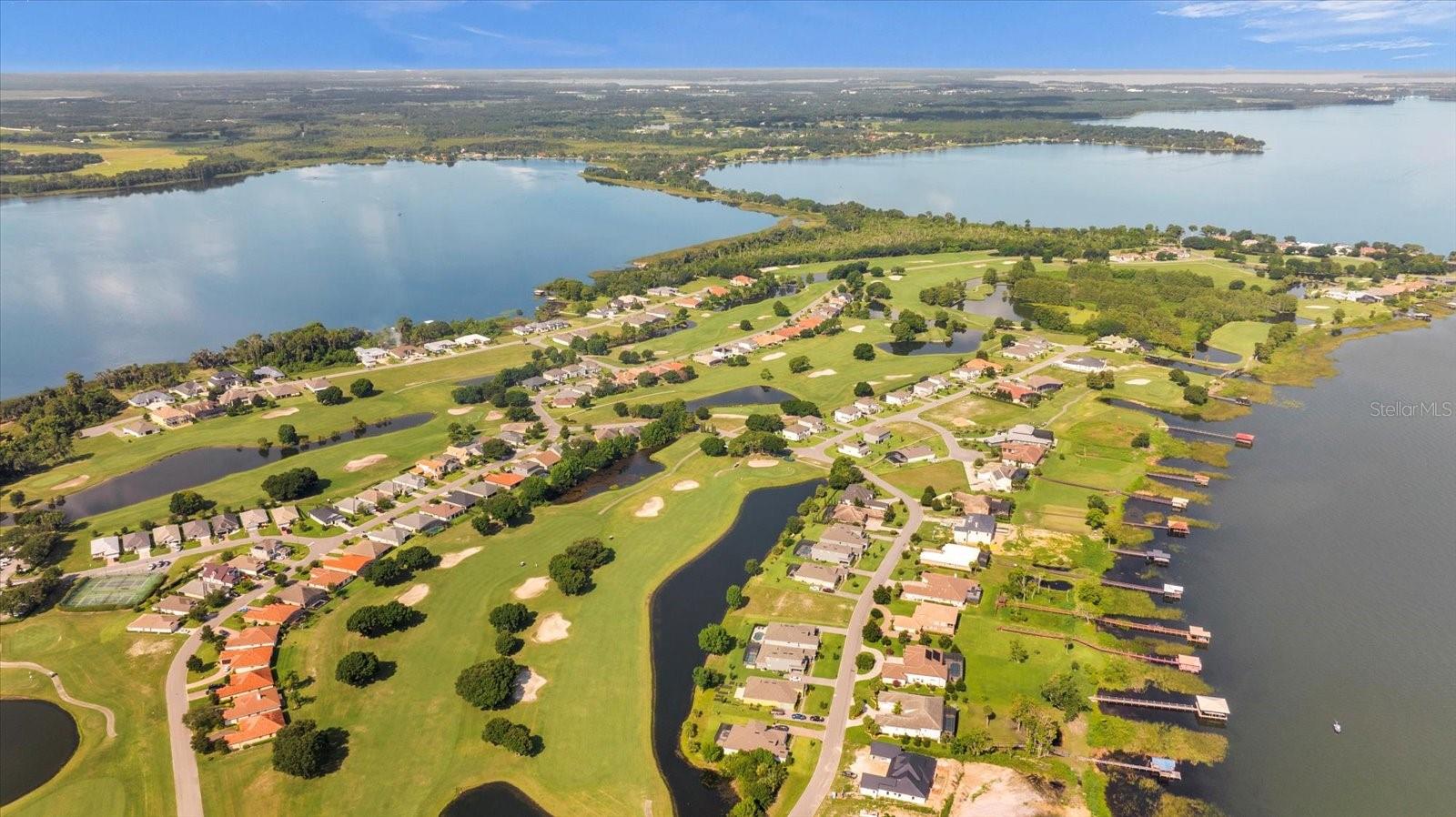 DIGC Golf Course looking at causeway with Lake Dora on right and Lake Beauclair on left