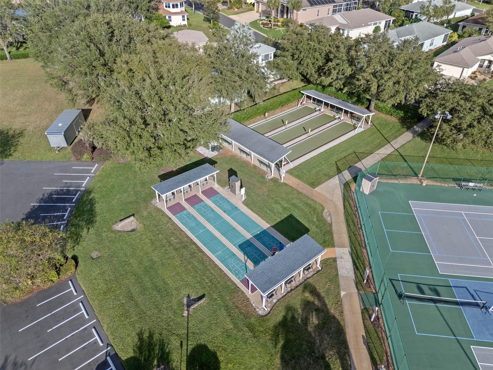 Covered shuffleboard courts.