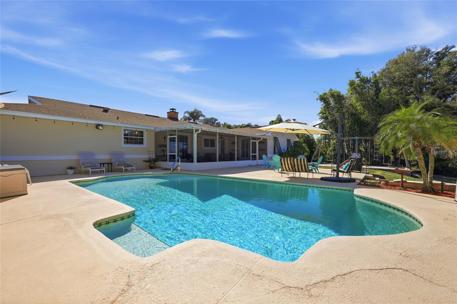 Pool with large patio