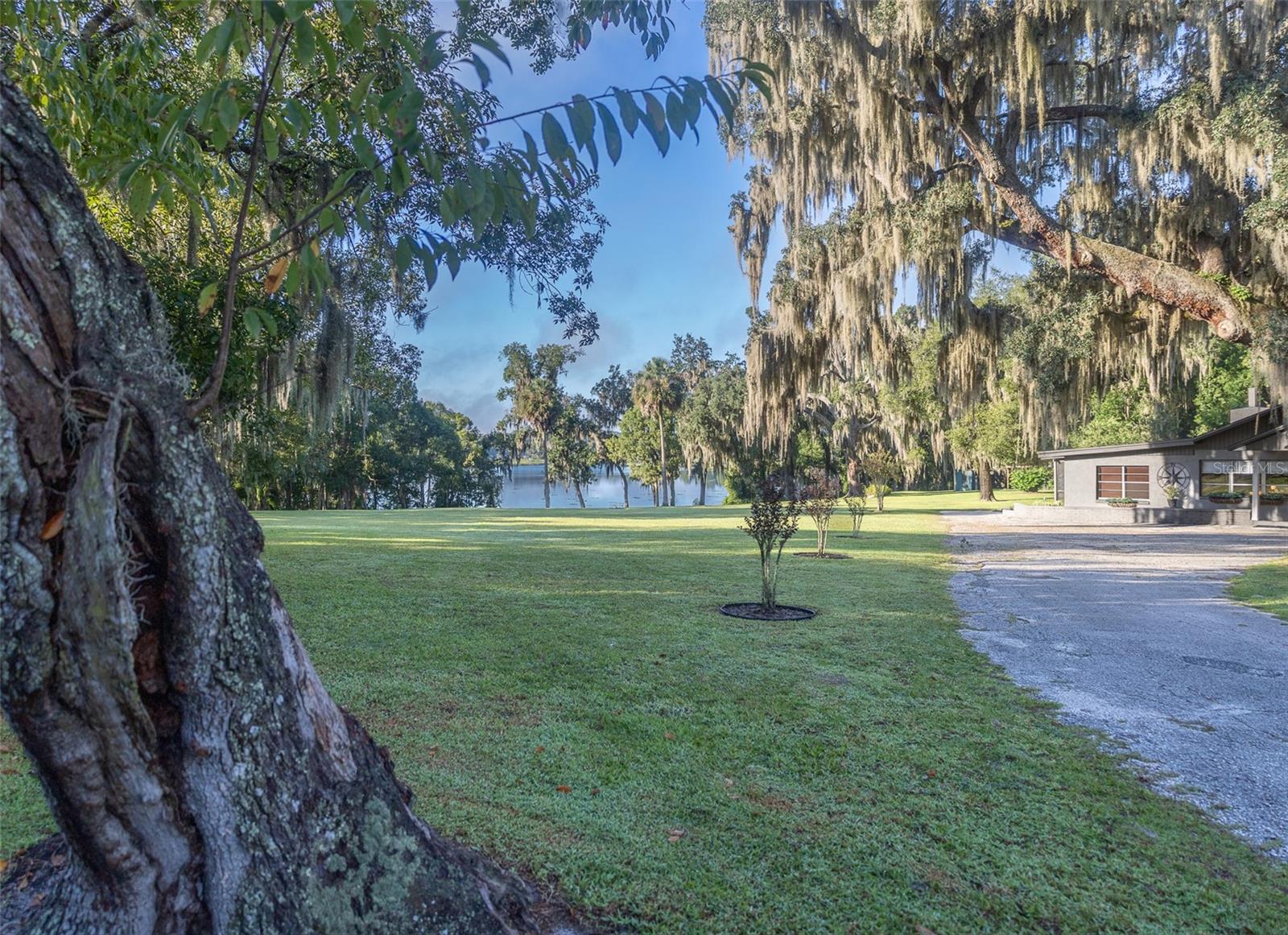 Looking at lake form driveway entrance