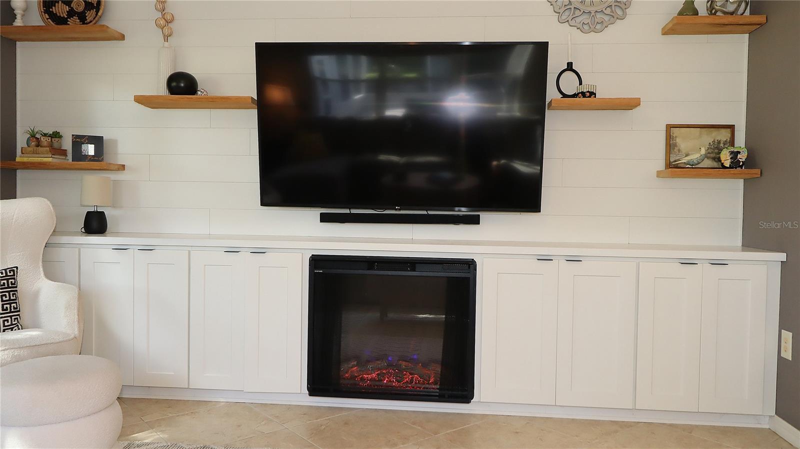 Living Room - Electric Fireplace w/Floating Shelves