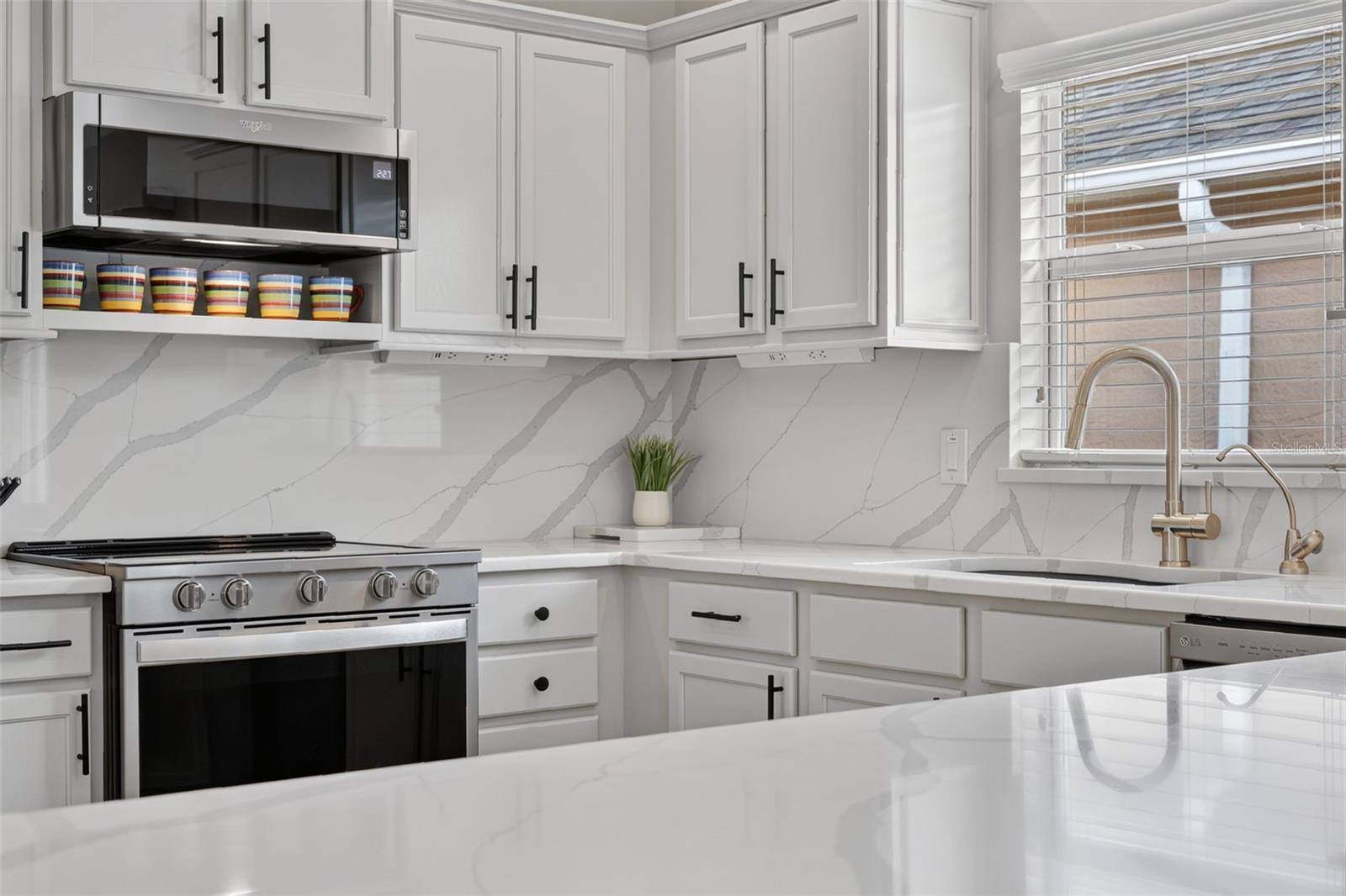 Wood Cabinets - Quartz Counters - Under Cabinet Lights & Outlets