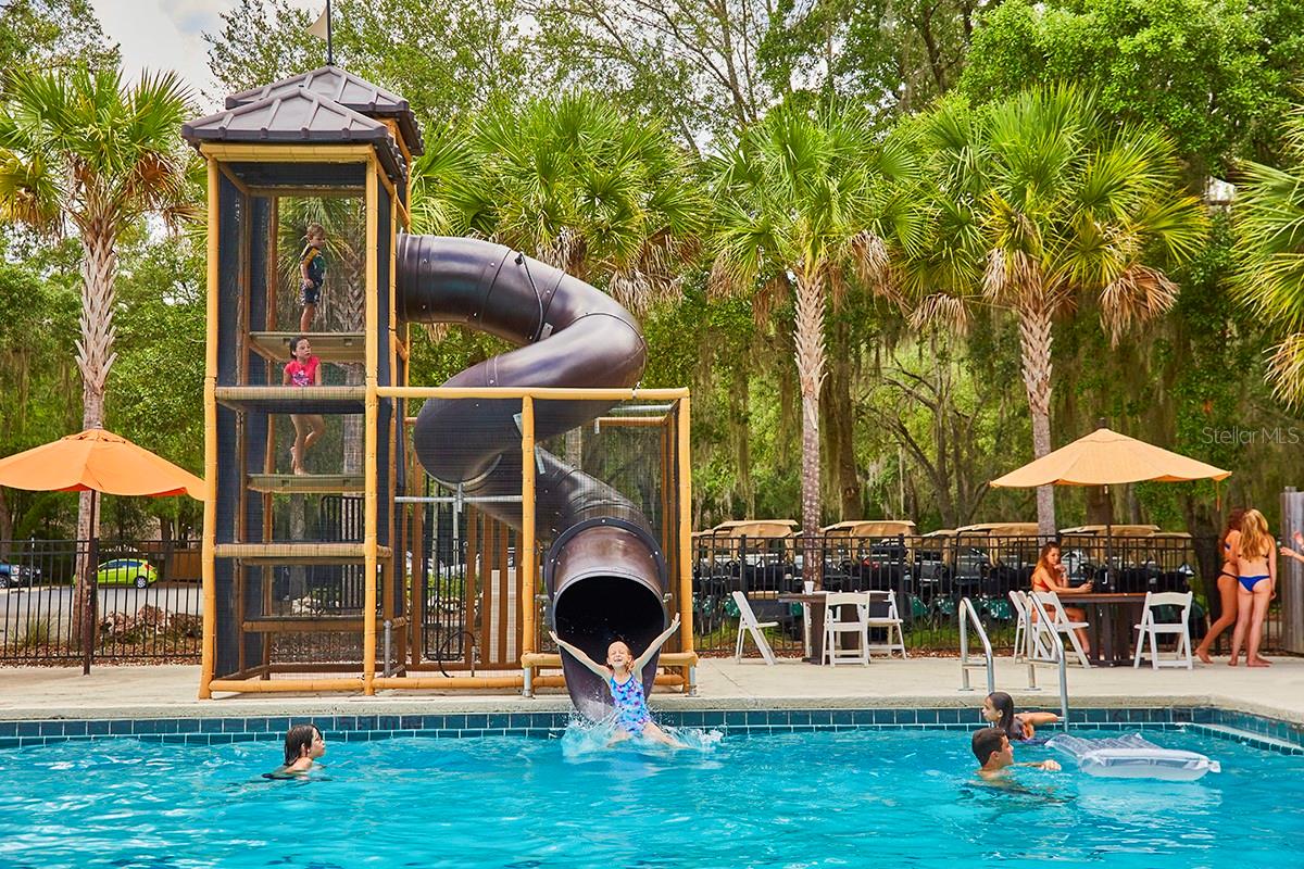 Main pool with cabanas and waterslide