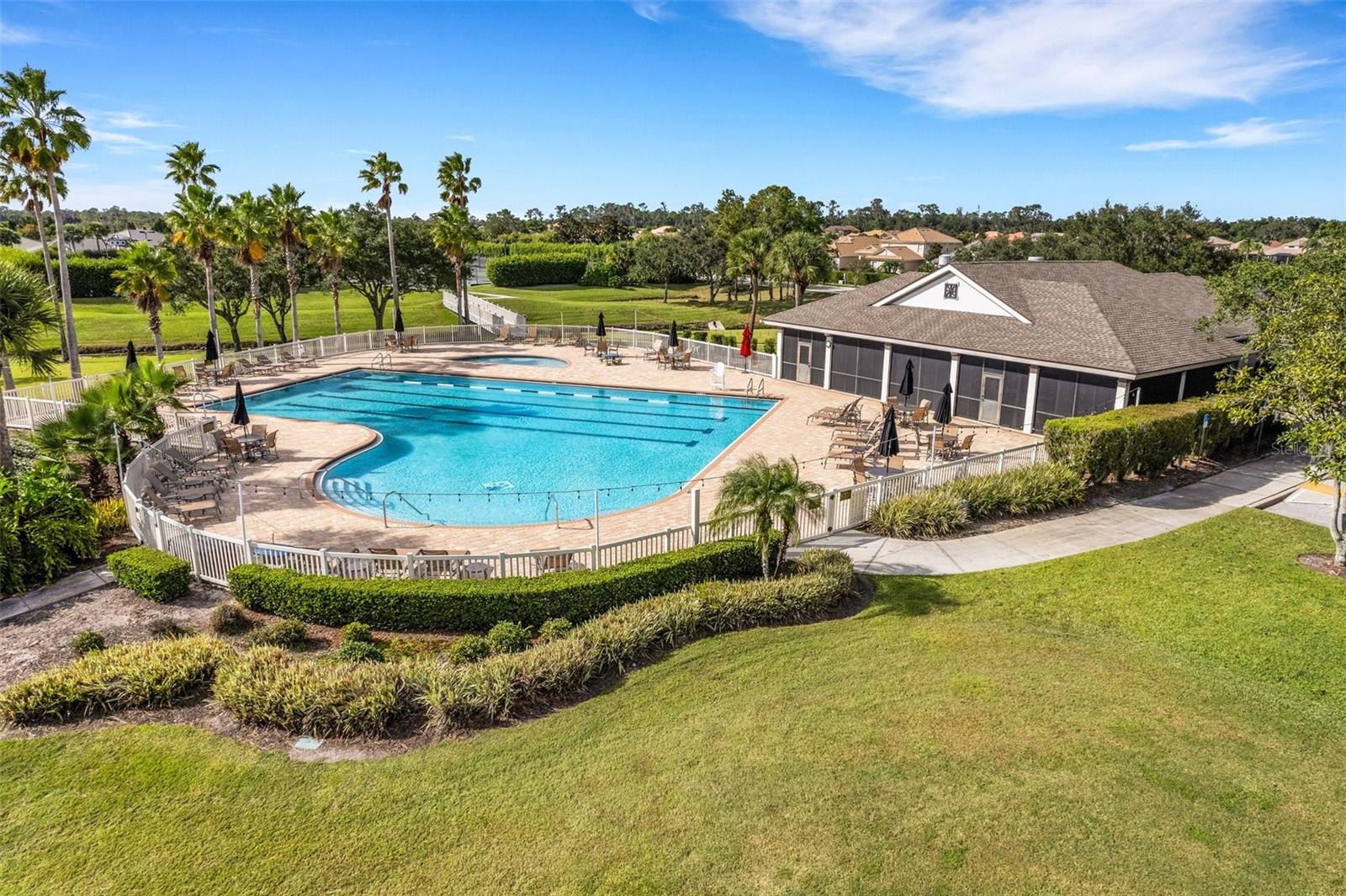 The oversized pool has tons of deck space.